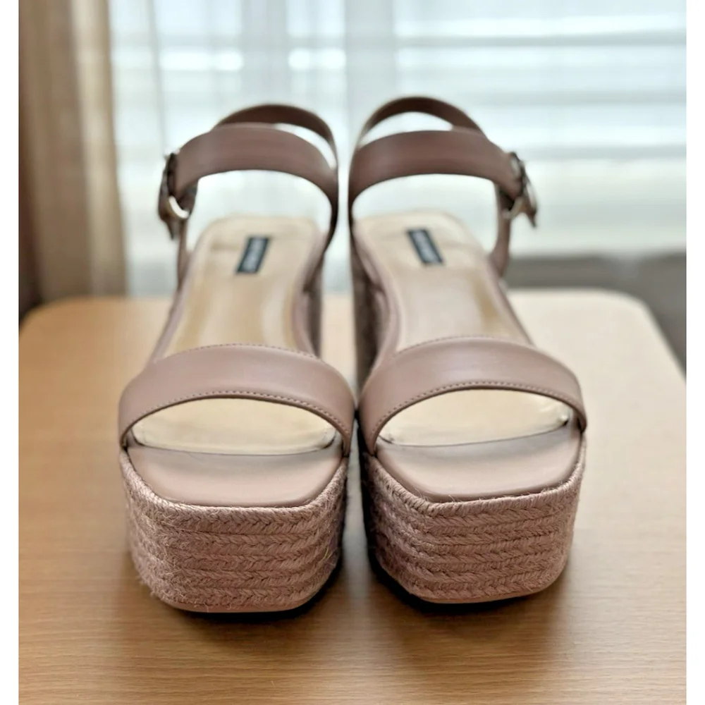 Nine West Women Classic Chunky Dark Espadrille Platform Sandal TAN BEIGE 9 M